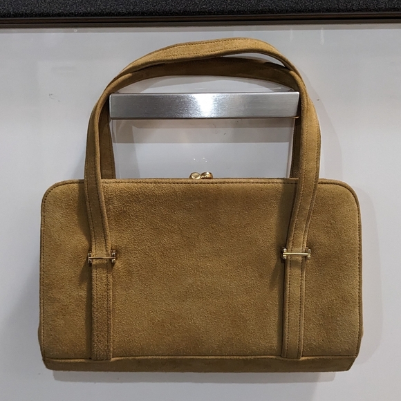 Handbags - Vintage 60's Suede Structured Top Handle All Suede Satchel Bag Camel